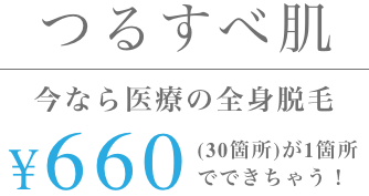 つるすべ肌 今なら医療の全身脱毛¥660(30箇所)が1箇所でできちゃう!