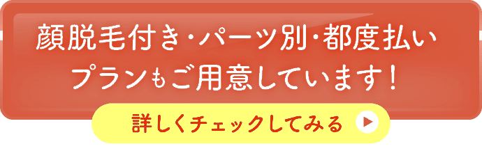 顔脱毛付き・パーツ別・都度払いプランもご用意しています！詳しくチェックしてみる